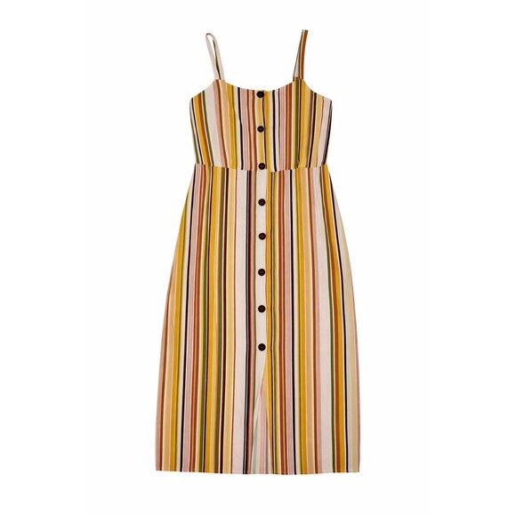 Cotton On Dresses & Skirts - Cotton On Striped Button Front Midi Summer Dress Multicolor Linen Blend Size XL